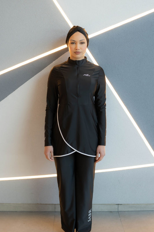 Jet Black Swimwear Set With Turban