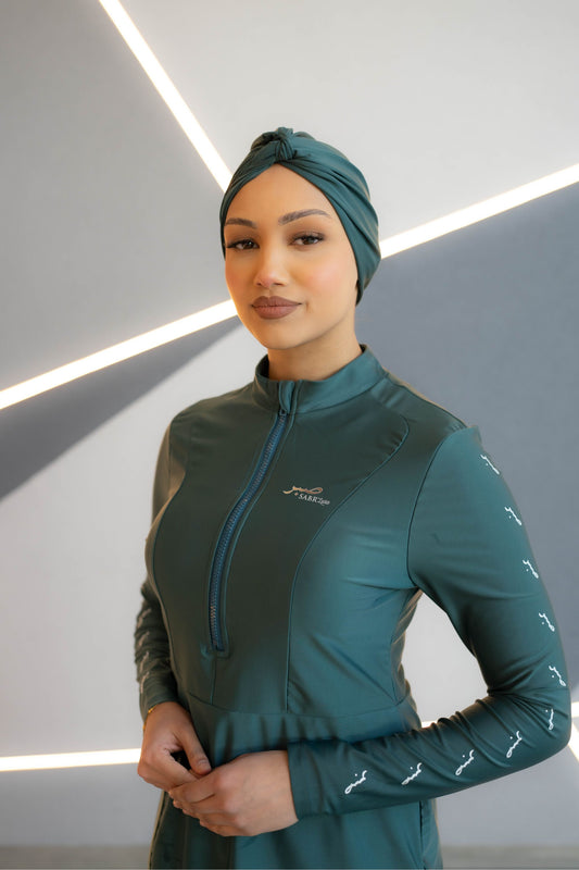 Emerald Green Swimwear Set With Turban