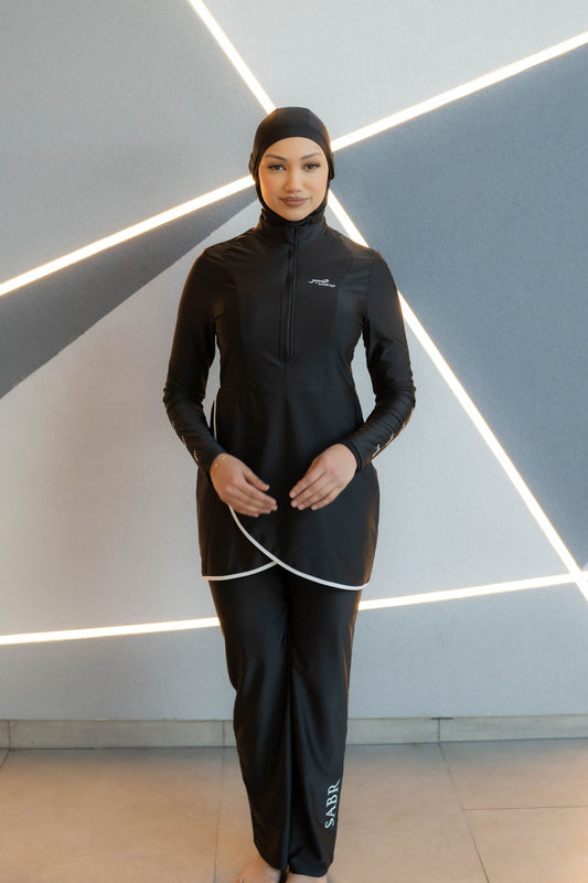 Jet Black Swimwear Set With Hijab