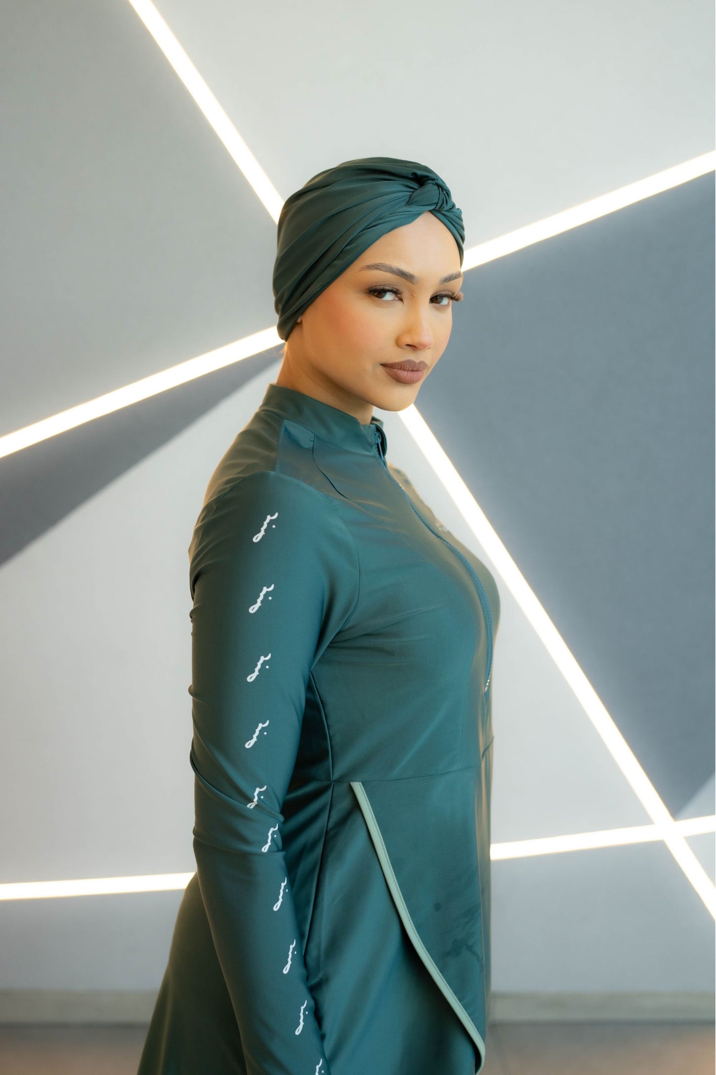 Emerald Green Swimwear Set With Turban