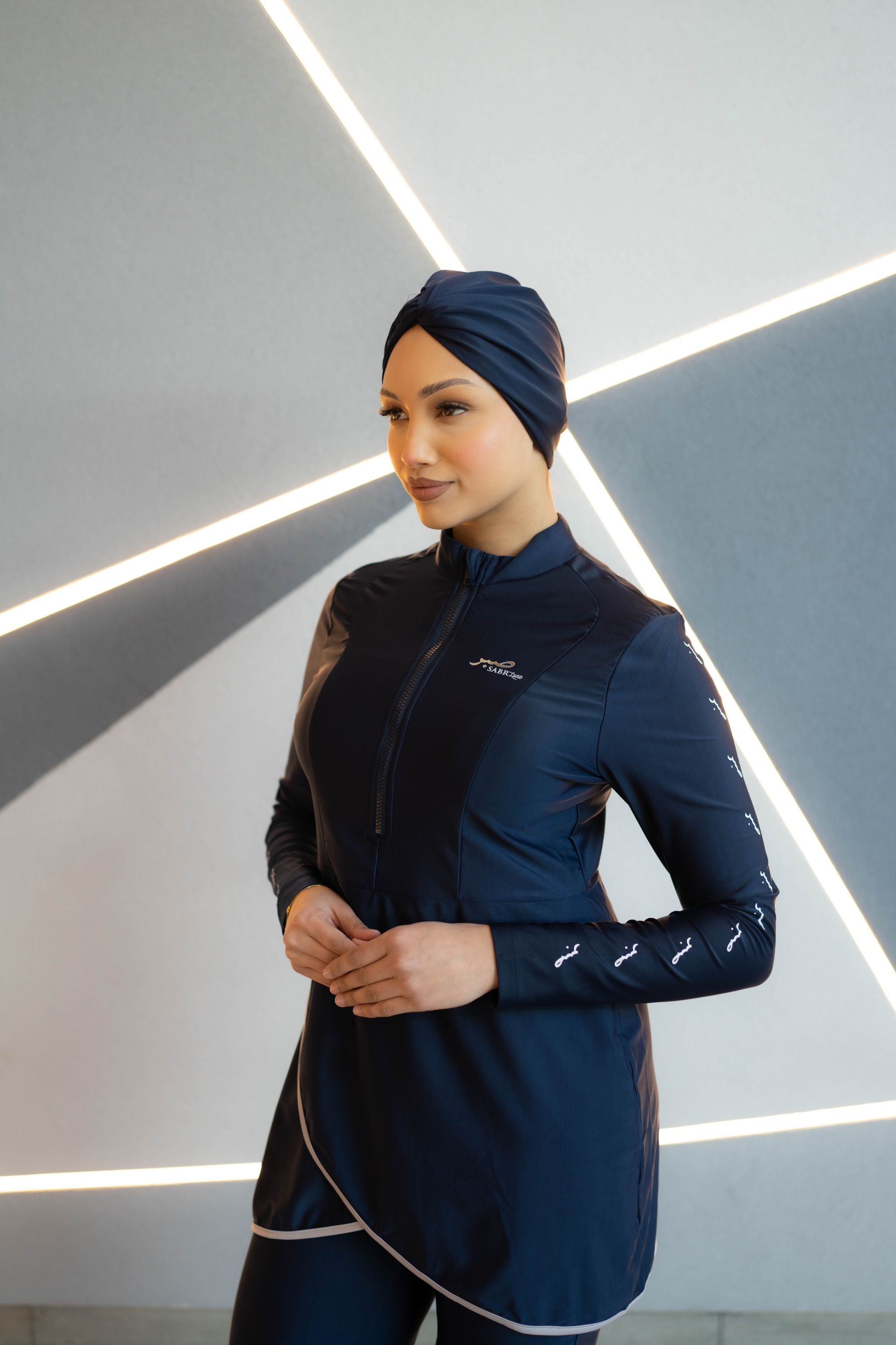 Ocean Blue Swimwear Set With Turban – sabrluxe